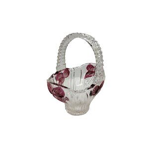vintage anne hutte bleikristall cranberry color flower chrystal basket.